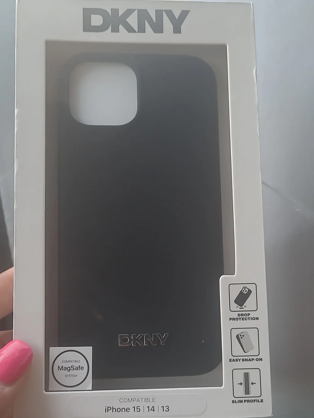 DKNY Black iPhone Case with Subtle Logo - MagSafe Compatible